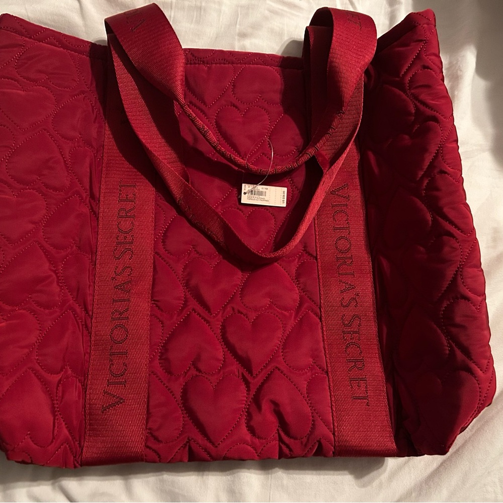 Victoria's Secret Quilted Red Tote Bag with Hearts Design ❤️❤️❤️ used once